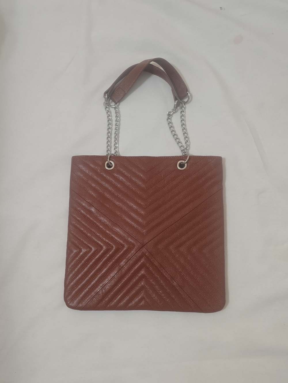 Zenith Brown Quilted Shoulder Bag with Silver Chain Straps